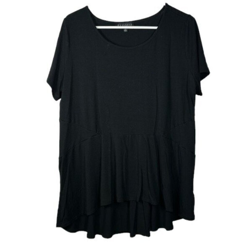 Plus Size Eloquii Black Scoop Neck Flowy Flounce S/S Blouse Size 22 EUC #7968